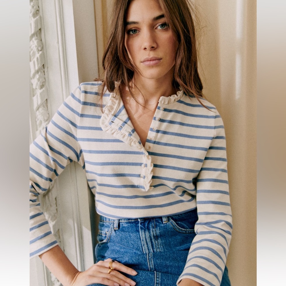Sezane Gael Striped Ruffle Collar Top small